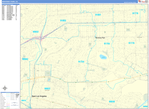 Monterey Park City Wall Map Basic Style